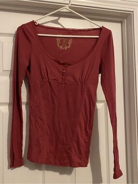 Vintage One Step Ahead Long-Sleeve Scoop Neck Top in Brick Red
